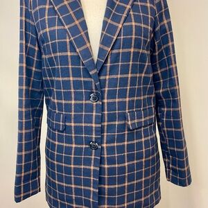 Stylish Blue and Tan Checkered Women's Blazer